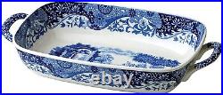 Blue Italian Handled Serving Dish Durable Oven Safe Porcelain for Stylish Meals