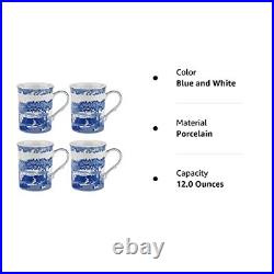 Blue Italian Large Mugs Set of 4 340ml / 12-ounces Cup for Coffee, Tea