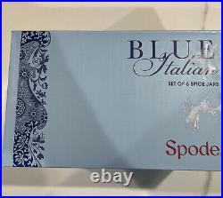 Blue Italian Spode Six Spice Jars. Brand New