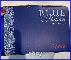 Blue Italian Spode Six Spice Jars. Brand New