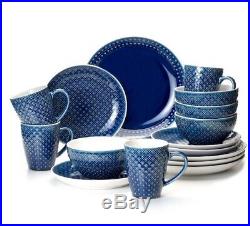 Blue Round Mosaic 16 Piece Dinnerware Set Italian Style 4 Place Setting Dish Pla