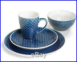 Blue Round Mosaic 16 Piece Dinnerware Set Italian Style 4 Place Setting Dish Pla