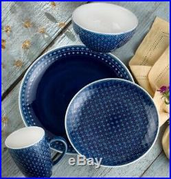 Blue Round Mosaic 32 Piece Dinnerware Set Italian Style 8 Place Setting Dish Pla