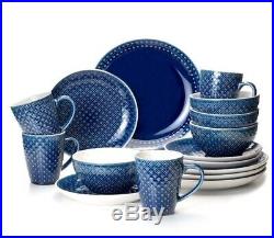Blue Round Mosaic 48 Piece Dinnerware Set Italian Style 12 Place Setting Dish Pl