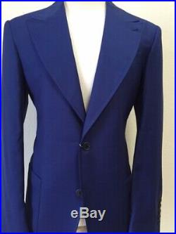 Blue cobalt luxury super 150 Cerruti wool suit with patch pocket wide peak lapel