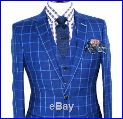 Bnwot Mens Suitsupply Italian Blue Box Check 3 Piece Slim Fit Suit 40r W34 X L31