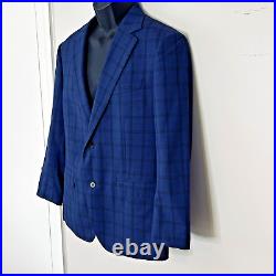 Bonobos Blue Italian Wool Suit Jacket 40S Slim Fit 2 Button Windowpane Plaid