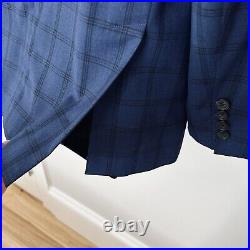 Bonobos Blue Italian Wool Suit Jacket 40S Slim Fit 2 Button Windowpane Plaid