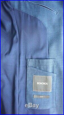 Bonobos Blue Wool 2-piece Suit 36R, 30x32, Fine texture, 700$ original price