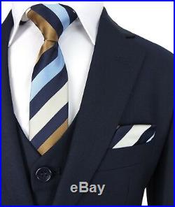 Boys Italian Blue Suits Kids Formal Wedding Prom Dark Blue Party Navy Suit