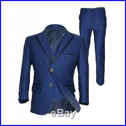 Boys Navy Blue Piping Wedding Suits Italian Pageboy Formal Outfit Boy Prom Suit