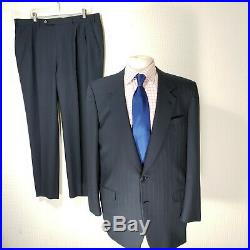 Brioni Italy 46 Long Custom Blue Pinstriped 2 Button Two Piece Suit Pants 38/30