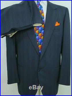 Brioni Roma Wool Blue Textured Striped Two Piece Italian Men's Suit 40 R 34x31