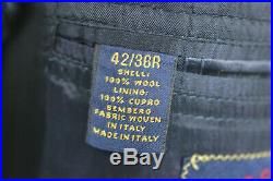 Brooks Brothers Mens Navy Blue ITALIAN Flat Front 2 Piece Suit SIZE 42R 36Wx29L