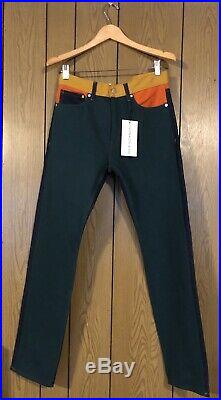 CALVIN KLEIN Mens Ukelely Patch Jeans Italian Denim Green/Orange 30x32 MRSP $198