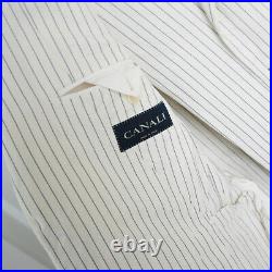 CANALI $2050 linen cotton 2 piece off white blue pinstriped slim suit 38/48 NEW