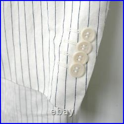 CANALI $2050 linen cotton 2 piece off white blue pinstriped slim suit 38/48 NEW
