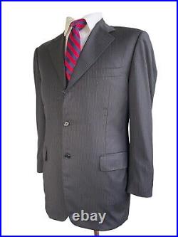 CANALI, DARK BLUE ITALIAN PINSTRIPED SUPER 120s SNUG FIT SUIT, EURO 52, US 42R