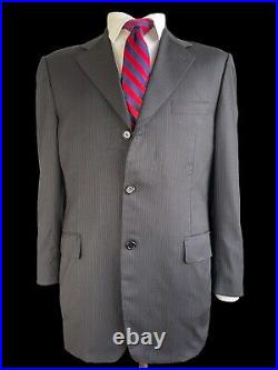 CANALI, DARK BLUE ITALIAN PINSTRIPED SUPER 120s SNUG FIT SUIT, EURO 52, US 42R