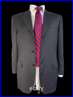 CANALI, DARK BLUE ITALIAN PINSTRIPED SUPER 120s SNUG FIT SUIT, EURO 52, US 42R