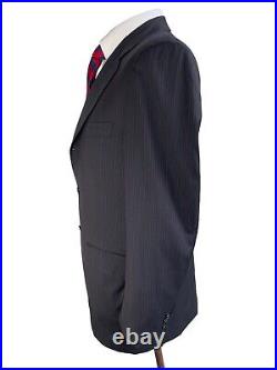 CANALI, DARK BLUE ITALIAN PINSTRIPED SUPER 120s SNUG FIT SUIT, EURO 52, US 42R