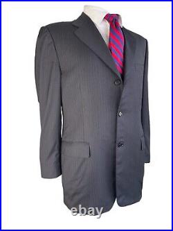 CANALI, DARK BLUE ITALIAN PINSTRIPED SUPER 120s SNUG FIT SUIT, EURO 52, US 42R