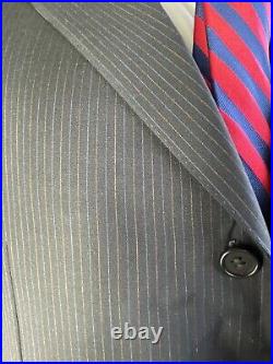 CANALI, DARK BLUE ITALIAN PINSTRIPED SUPER 120s SNUG FIT SUIT, EURO 52, US 42R