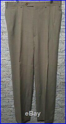 CANALI Mens US 44L 2 Button Wool Beige Blue Pinstripe 2 Piece Italian Suit 34x30
