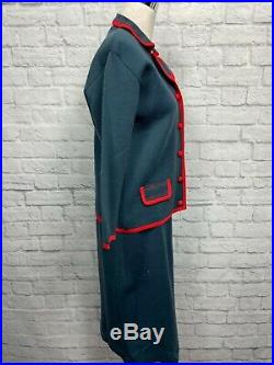 CARINA Two Piece Italian Made Blue Gray 100% Wool Sweater Jacket & Skirt (LARGE)