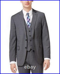Calvin Klein Men's 3 Pieces Slim Fit Gray Vested Suit Wool Y665 Retail $695