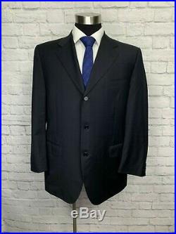 Canali Mens Navy Blue Windowpane Wool Italian 2 Piece Suit 44r