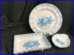 Cantagalli Italy BLUE Floral Pottery 3 Piece Serving Set Bowls, Plate