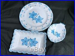 Cantagalli Italy BLUE Floral Pottery 3 Piece Serving Set Bowls, Plate