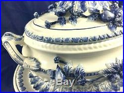 Capodimonte Style Della Robbia Blue & White Artisan 4 Piece Tureen Set Italy