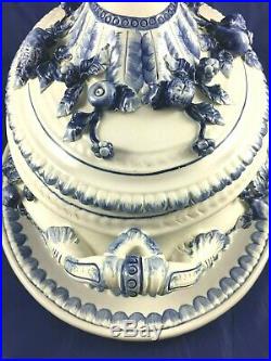 Capodimonte Style Della Robbia Blue & White Artisan 4 Piece Tureen Set Italy