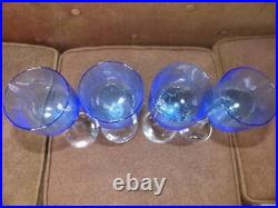 Carlo Moretti Murano Handcrafted Wine Glass Set of 6 Blue Italian Venetian