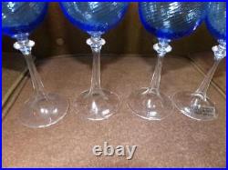 Carlo Moretti Murano Handcrafted Wine Glass Set of 6 Blue Italian Venetian