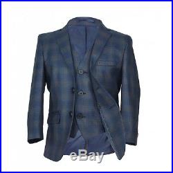 Checkered Blue Gold Page Boy Suit Italian Cut Boys Formal Wedding Prom Suits
