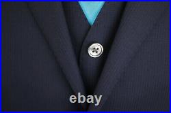 Corneliani Midnight Blue 3 Piece Peak Lapel Flat Front Suit w MOP Buttons US 40R