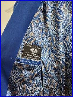 Custom 2 Piece Wool Drago Aldrich Electric Blue Italian Suit 44R. Pants 34x32