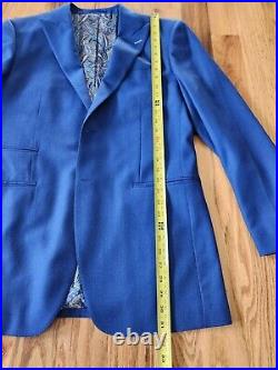 Custom 2 Piece Wool Drago Aldrich Electric Blue Italian Suit 44R. Pants 34x32