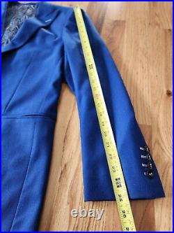 Custom 2 Piece Wool Drago Aldrich Electric Blue Italian Suit 44R. Pants 34x32