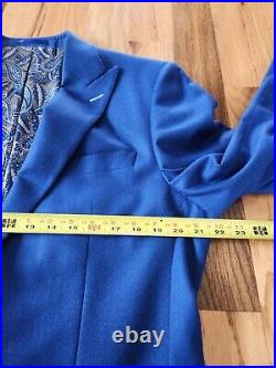 Custom 2 Piece Wool Drago Aldrich Electric Blue Italian Suit 44R. Pants 34x32