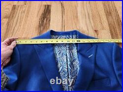 Custom 2 Piece Wool Drago Aldrich Electric Blue Italian Suit 44R. Pants 34x32