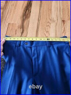 Custom 2 Piece Wool Drago Aldrich Electric Blue Italian Suit 44R. Pants 34x32