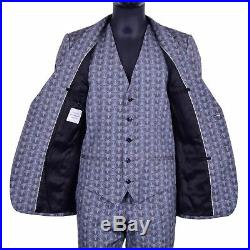 DOLCE & GABBANA 3 Pieces Owls Suit Blazer Jacket Vest Trousers Blue Gray 06888