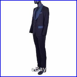 DOLCE & GABBANA 3-Pieces Tuxedo Suit Blazer Vest Pants Trousers Black Blue 06897