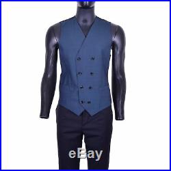 DOLCE & GABBANA 3-Pieces Tuxedo Suit Blazer Vest Pants Trousers Black Blue 06897