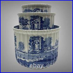 Discontinued Spode Blue Italian Cachepots Planters 3 Piece Nesting Set