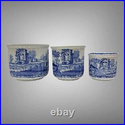 Discontinued Spode Blue Italian Cachepots Planters 3 Piece Nesting Set